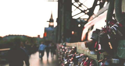Close up view group of master key at Hohenzollern Bridge in Köln. Stock Footage 116206795