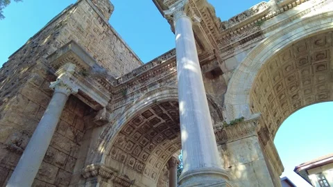 Close-up View of Hadrian’s Gate in Antalya, Turkey Video stock 317719389