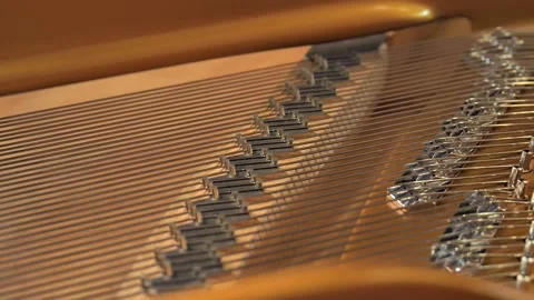 Close-up view of hammers and strings inside the piano Stock Footage 220504153