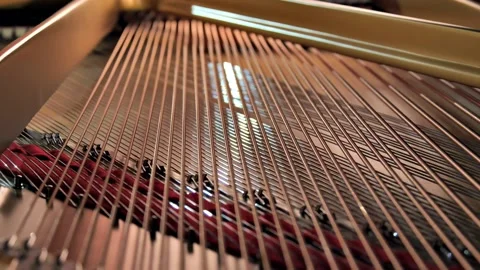 Close-up view of hammers and strings inside the piano Stock Footage 220504196
