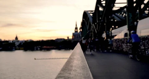 Close up view at hand rail and background of Cologne Cathedral. Stock Footage 116206217