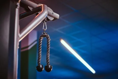 Close up view of a handle of a hand pull machine in a modern fitness center. 写真素材