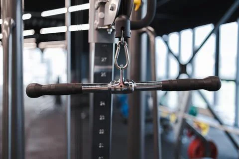Close up view of handle from hand pull machine. Gym equipment Foto stock
