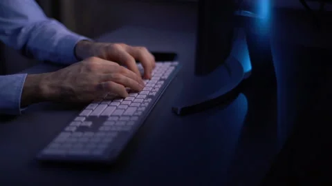 Close-up view of hands of freelancer using computer typing message on wireless Video stock 146315342