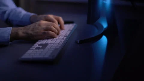 Close-up view of hands of freelancer using computer typing message on wireless Stock-Footage 146353211
