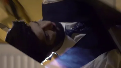 Close up view of handsome bearded pianist playing the fortepiano enjoying the Stock Footage 105075356
