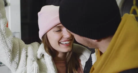 Close up view of happy young couple looking at each other and smiling Stock Footage 136825527