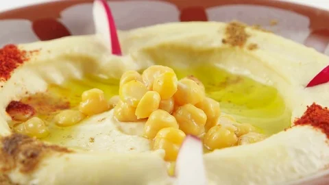 Close-up view of Healthy Hummus, Arabic food Stock Footage 75672884