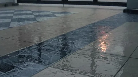 Close up view of heavy rain scene outside of the house. Stock Footage 143894216