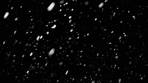 Close up view to a heavy snowfall isolated on the black background, loop Stock Footage 148053226