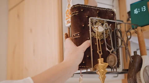Close view of heirloom items and cozy rustic environment with lighting. Intimate Stock Footage 346400037