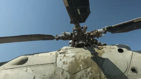 A close-up view of a helicopter's spinning propeller, ideal for aviation or.. Stock Footage 342173811