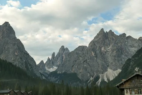 A close up view on the high and sharp peaks in Italian Dolomites Stock Photos