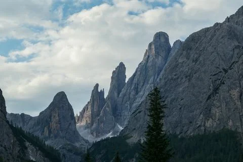 A close up view on the high and sharp peaks in Italian Dolomites Stock Photos