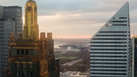 Close Up View of High-Rises in Chicago with the Museum Campus in the Distance Stock Footage