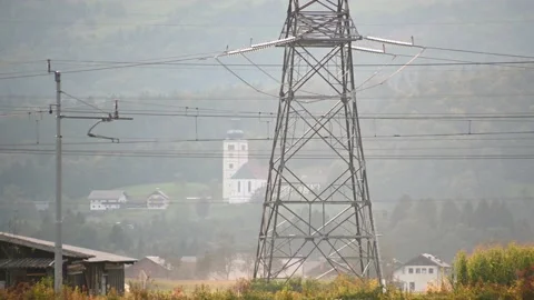 Close up view of high voltage electric tower Stock Footage 164681825