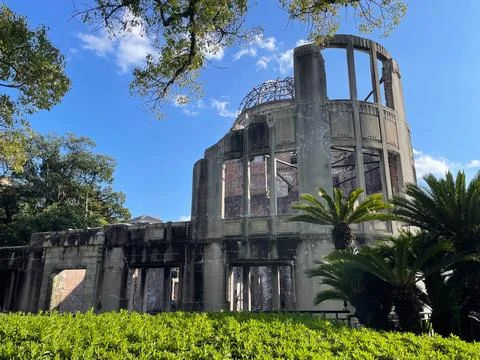Close view of Hiroshima Peace Memorial Dome with greenery Stock Photos