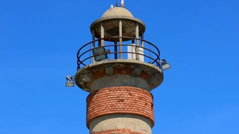 Close up view of historic Belem Lighthouse tower in Lisbon, Portugal Stock Footage 314341636