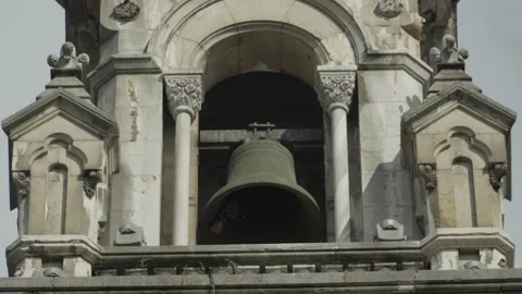 Close Up View of Historic Cathedral Bell Tower in Oviedo, Asturias, Spain Stock Footage 346036722