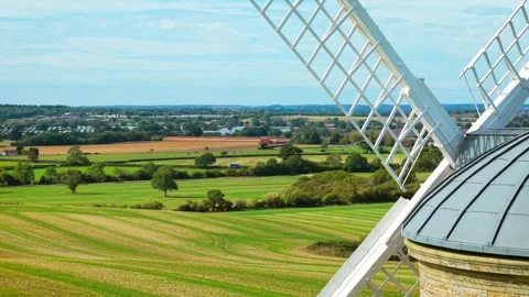 Close view of historic stone windmill for grain milling. Traditional flour mill Stock Footage 346812094