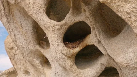 Up close view of holes and pattern in the granite rock Stock Footage 150809543