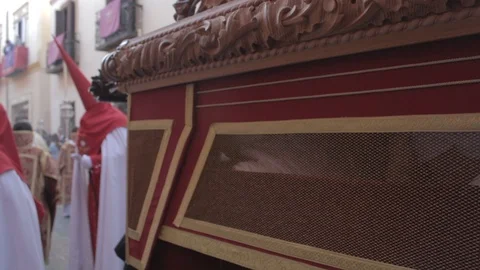 Close view of a holy week pass with the float bearers inside Video stock 105669859