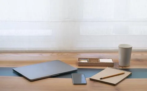 Close up view of home workspace. Stock Photos