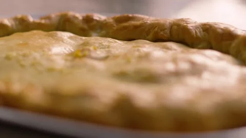 Close Up View of Homemade Deep Filled Shortcrust Chicken Mushroom Vegetable Pie Stock Footage 311118197