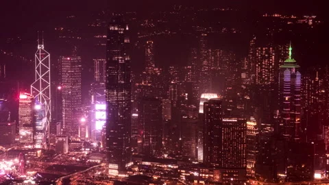 Close view of Hong Kong Central financial district at night Stock Footage 157483880