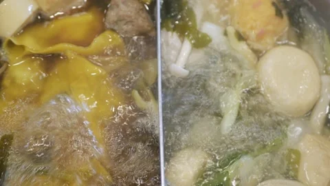 Close up view to the hotpot shabu full view vegetable and mushroom. Stock Footage 218361675