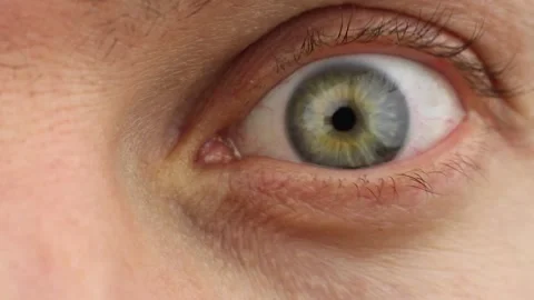 Close-up view on human eye and eyelashes, looks and afraid Video stock 145535987