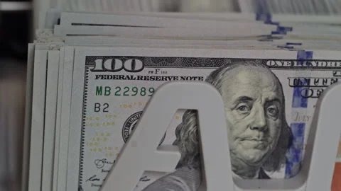 Close-up view of hundred dollar bills arranged in cash display Stock Footage 298891159