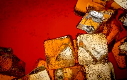 Close up view of the ice cubes in cola Stock Photos