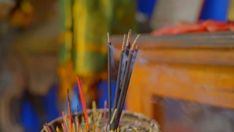 Close Up View of Incense Sticks Burning Video stock 107212889