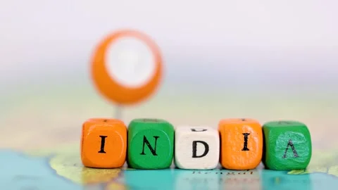 Close up view of India text on colorful Indian flag blocks. Stock Footage 264011884