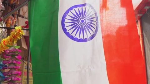 Close up view of Indian flag flying to the wind in air vertically Stock Footage 246961714