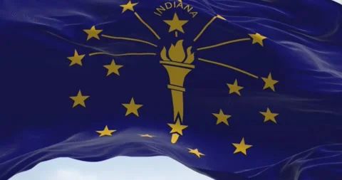 Close-up view of the Indiana state flag waving in the wind Stock Footage 229000835