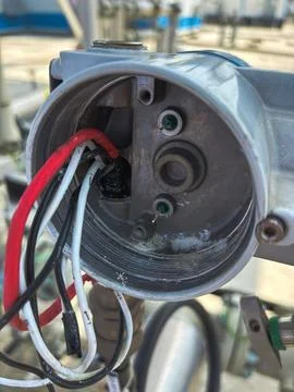 Close-up view of an industrial electrical sensor Stock Photos