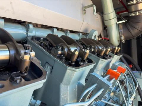 Close-up view of industrial engine components Foto stock