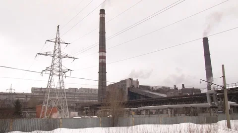 Close up view of the industrial zone covered in smoke. Stock Footage 126219378