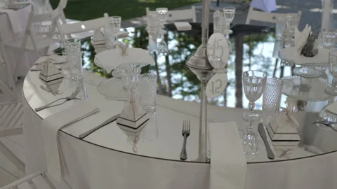 Close up view of the interior and tableware at the wedding venue 動画素材 201013073