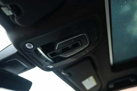 Close up view of interior cabin lights with dome-shaped cover attached to Stock Photos