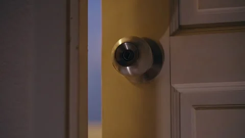 Close Up View of Interior Door Slowly Opening to Narrow Gap Before Suddenly Slam Stock Footage 339198110