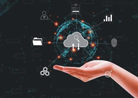 Close-up view of Internet technology access on palm Stock Photos