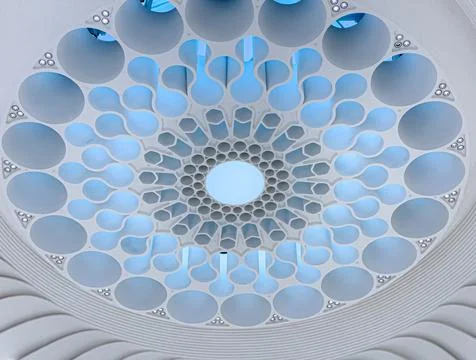A close-up view of the intricate ceiling of a mosque Stockfoto's
