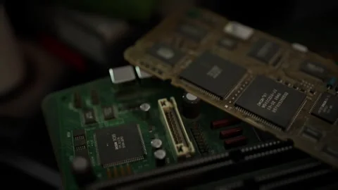 Close up view of intricate circuit boards showcasing electronic components Video stock 294735515