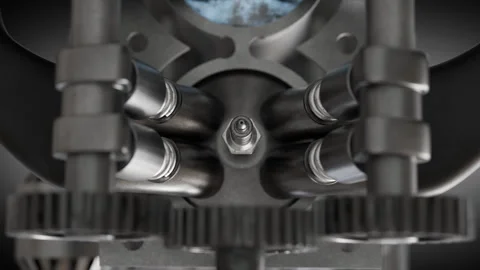 Close-up view of intricate engine components showcasing precise craftsmanship Stock Footage 321956776