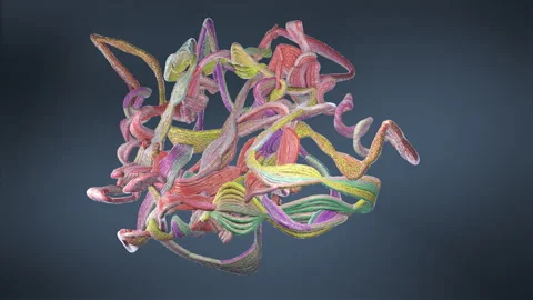Close-up view of intricate protein structure reveals folded chains and bond.. Stock Footage 303342083