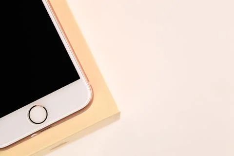 Close up view of iphon e8 image and box isolated on white background Stock Photos