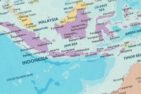 Close up view to the java sea region into a modern political map Stock Photos